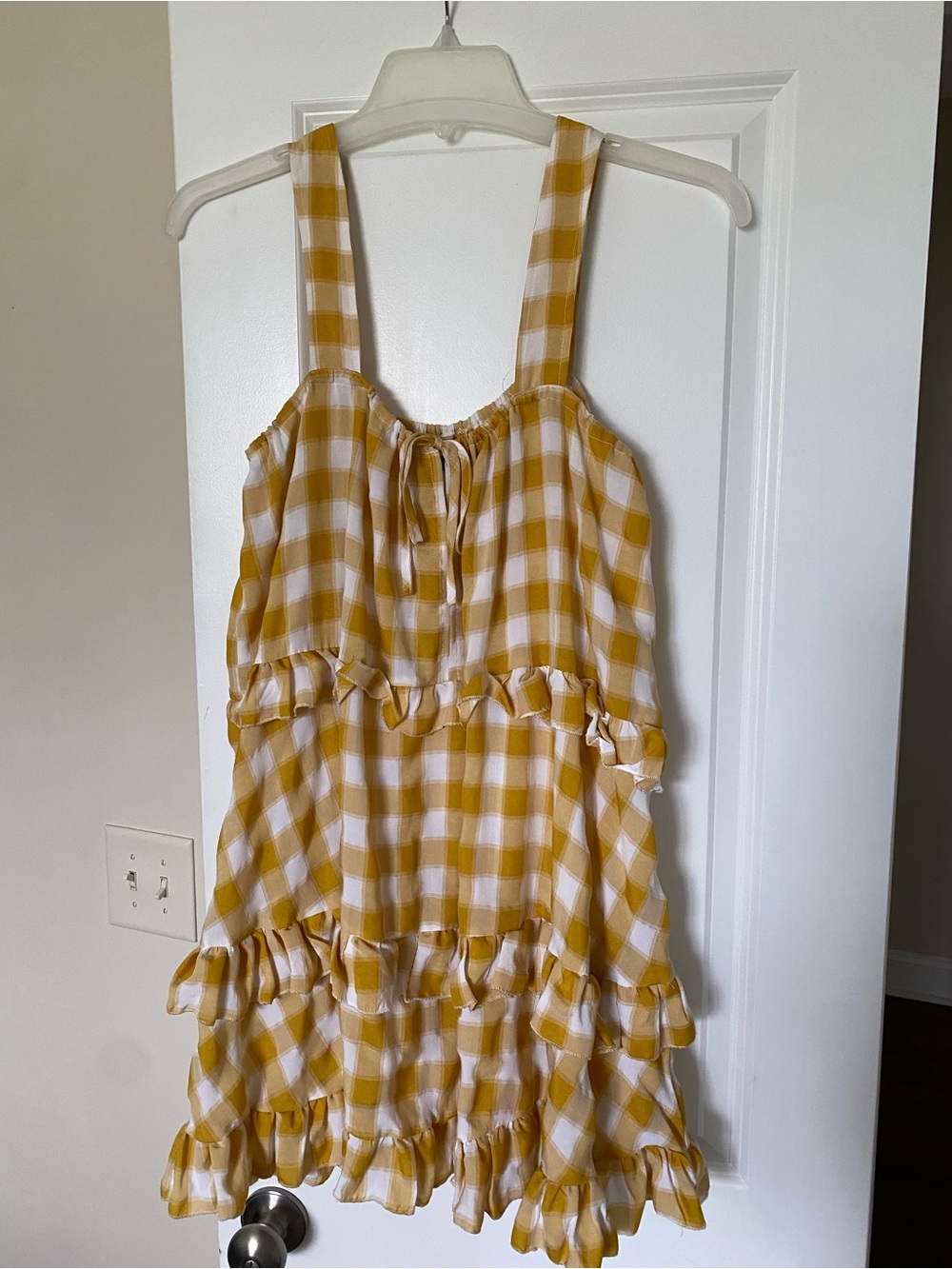 Boohoo Yellow and White Gingham Ruffle Sundress